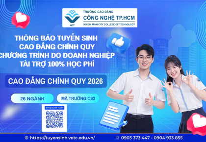 Thông báo, tuyển sinh Cao đẳng chính quy năm 2026, chương trình do Doanh nghiệp tài trợ 100% học phí