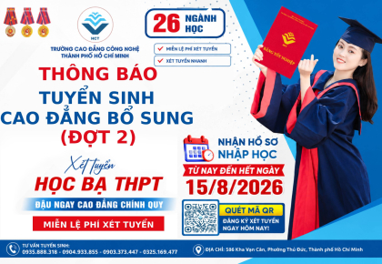 THÔNG BÁO NHẬN HỒ SƠ NHẬP HỌC CAO ĐẲNG HỆ CHÍNH QUY ĐỢT 2 NĂM 2026