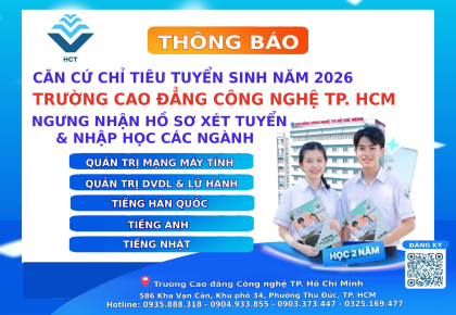 THÔNG BÁO CĂN CỨ CHỈ TIÊU TUYỂN SINH NĂM 2026: NGƯNG NHẬN HỒ SƠ XÉT TUYỂN  VÀ NHẬP HỌC CÁC NGÀNH SAU