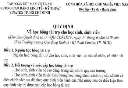 Quy định về học bổng tài trợ cho học sinh sinh viên