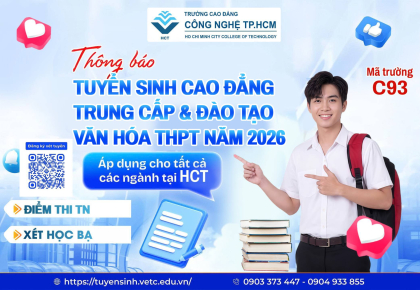Thông báo tuyển sinh trình độ Cao đẳng, Trung cấp và đào tạo văn hoá THPT năm 2026