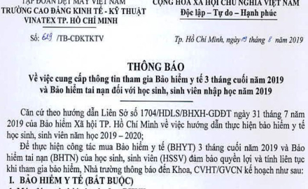 Thông báo cung cấp thông tin bảo hiểm 03 tháng năm 2019