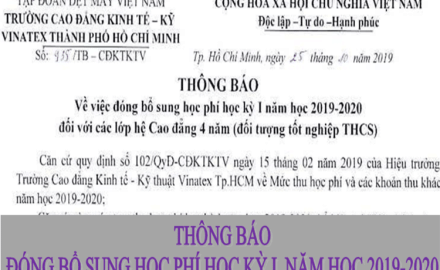 Thông báo về việc đóng bổ sung học phí học kỳ I, năm học 2019-2020