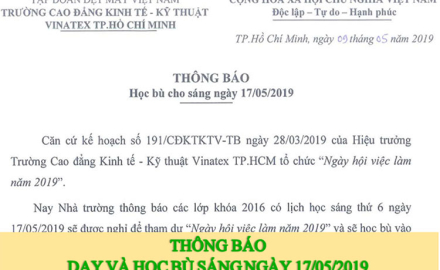 Thông báo dạy và học bù sáng ngày 17/05/2019