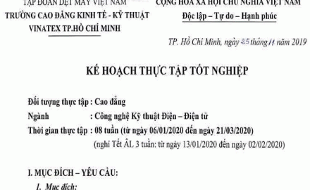 Kế hoạch thực tập tốt nghiệp năm học 2019 – 2020, Ngành Công nghệ kỹ thuật Điện – Điện tử