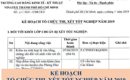 Kế hoạch thi, xét tốt nghiệp năm 2019