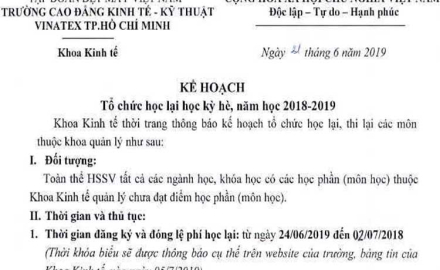 Kế hoạch học lại hè năm học 2018-2019 – Khoa Kinh tế