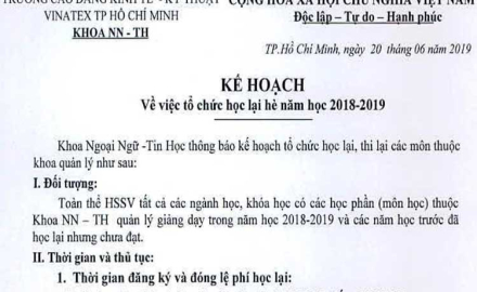 Kế hoạch học lại hè năm học 2018-2019 – Khoa Ngoại ngữ – Tin học