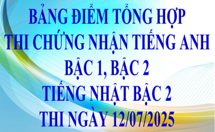 Bảng điểm tổng hợp thi chứng nhận Tiếng Anh bậc 1, bậc 2 và tiếng Nhật bậc 2, thi ngày 12/07/2025