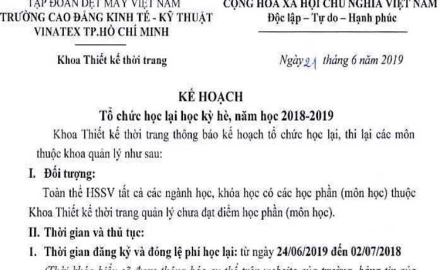Kế hoạch học lại hè năm học 2018-2019 – Khoa Thiết kế thời trang