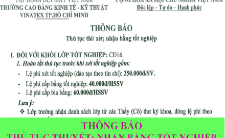 Thông báo thủ tục thi/xét; nhận bằng tốt nghiệp