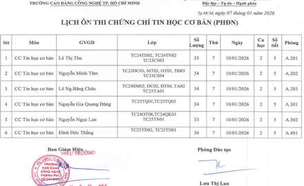 Lịch ôn thi chứng chỉ Tin học tại Phân hiệu Đồng Nai, ngày 17/01/2026