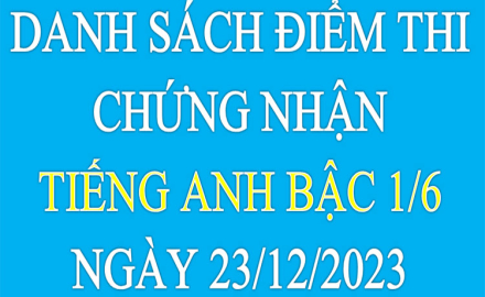 Danh sách điểm thi chứng nhận Tiếng Anh bậc 1/6 tại cơ sở 1, ngày 23/12/2023