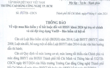 Thông báo về việc mua bảo hiểm y tế bắt buộc đối với HSSV khóa 2024 tại trụ sở chính và cái đặt ứng dụng VssID – Bảo hiểm xã hội số