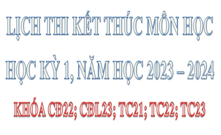 Lịch thi kết thúc môn học, học kỳ 1, năm học 2023 – 2024 của khóa CĐ22; CĐL23; TC21; TC22; TC23