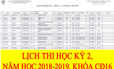 Lịch thi LẠI học kỳ 2, năm học 2018-2019, khóa CĐ16