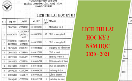 Lịch thi lại học kỳ 2, năm học 2020 – 2021