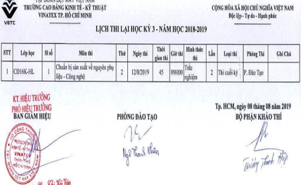 Lịch thi LẠI học kỳ Hè