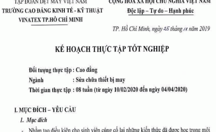 Kế hoạch thực tập tốt nghiệp năm học 2019 – 2020, Ngành Sửa chữa thiết bị may