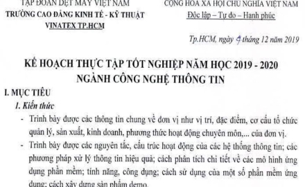 Kế hoạch thực tập tốt nghiệp năm học 2019 – 2020, Ngành Công nghệ thông tin