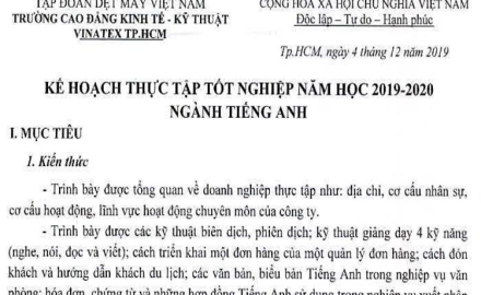 Kế hoạch thực tập tốt nghiệp năm học 2019 – 2020, Ngành Tiếng Anh