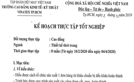 Kế hoạch thực tập tốt nghiệp năm học 2019 – 2020, Ngành Thiết kết thời trang