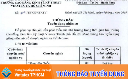 Thông báo tuyển dụng Giảng viên (Tiếng Hàn Quốc, Tiếng Nhật Bản, Thiết kế đồ họa, Điện-Điện tử)