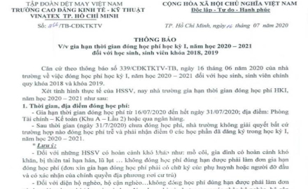 Thông báo gia hạn thời gian đóng học phí học kỳ I, năm học 2020-2021