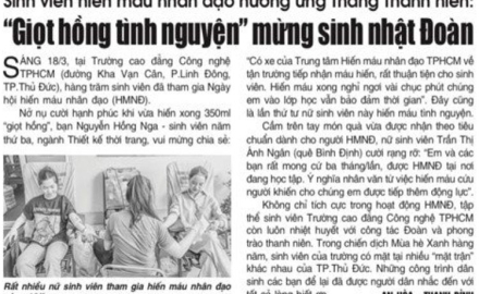 Sinh viên hiến máu nhân đạo hưởng ứng Tháng Thanh niên “Giọt máu hòng tình nguyện” mừng sinh nhật Đoàn
