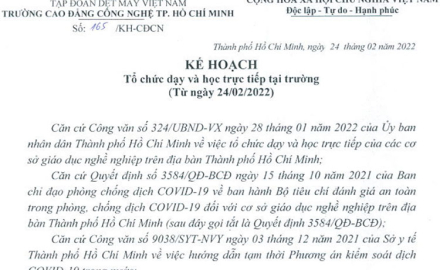Kế hoạch tổ chức dạy và học trực tiếp tại trường từ ngày 24/02/2022