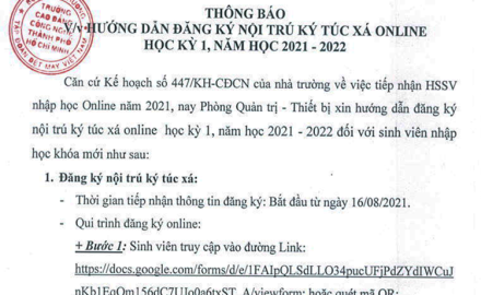 Hướng dẫn đăng ký nội trú ký túc xá trực tuyến