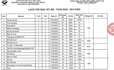 Lịch thi học kỳ hè – Năm học: 2019 – 2020