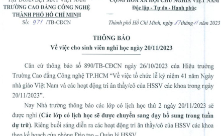 Thông bao nghỉ học ngày 20 tháng 11 năm 2023