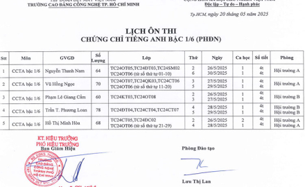 Lịch ôn thi Chứng chỉ chứng nhận Tiếng Anh bậc 1/6, dành cho Học sinh tại Phân hiệu Đồng Nai