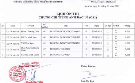 Lịch ôn thi Chứng chỉ chứng nhận Tiếng Anh bậc 1/6, dành cho Học sinh tại Trụ sở chính
