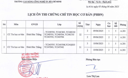 Thông báo, Lịch ôn, thi Chứng chỉ Tin học, dành cho Học sinh Sinh viên tại Phân hiệu Đồng Nai