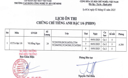 Thông báo, Lịch ôn thi chứng nhận Ngoại ngữ bậc 1/6 tại phân hiệu Đồng Nai
