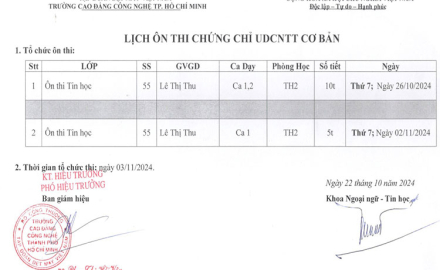 Lịch ôn thi chứng chỉ Tin học, ngày bắt đầu học 26/10/2024