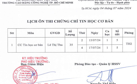 Lịch ôn thi chứng chỉ Ứng dụng công nghệ thông tin Cơ bản