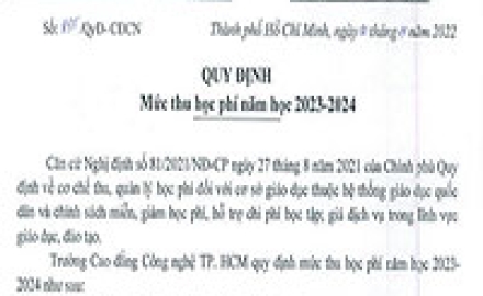Quy định mức thu học phí năm học 2023 – 2024