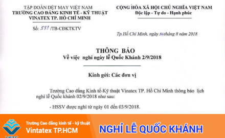 Thông báo nghỉ lễ Quốc khánh 2/9/2018