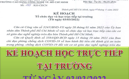 Kế hoạch tổ chức dạy và học trực tiếp tại trường từ ngày 03/03/2022