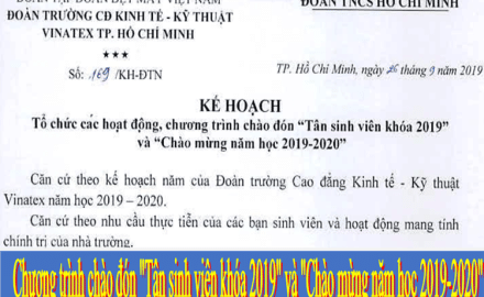 Kế hoạch tổ chức các hoạt động, chương trình chào đón  “Tân sinh viên khóa 2019” và “Chào mừng năm học mới 2019-2020”
