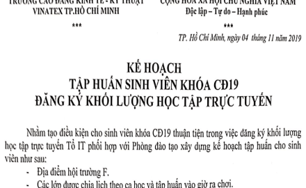 Kế hoạch tập huấn sinh viên khóa CĐ19 đăng ký khối lượng học tập trực tuyến