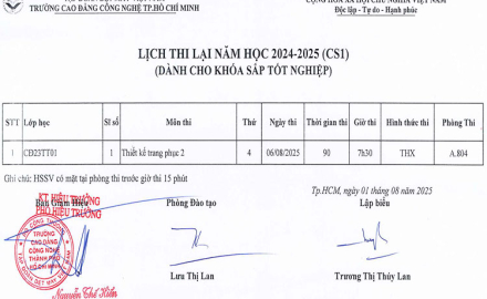 Lịch thi LẠI học lại hè năm học  2024 – 2025 (đợt 1, Dành cho sinh viên chuẩn bị tốt nghiệp)