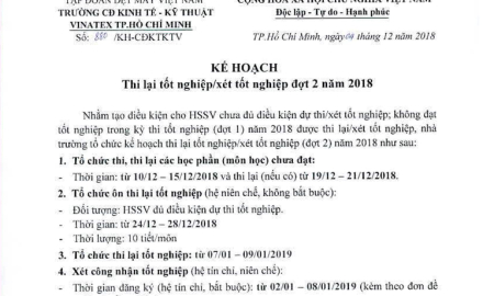Kế hoạch thi lại tốt nghiệp_xét tốt nghiệp đợt 2 năm 2018