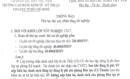 Thông báo hoàn thành thủ tục thi tốt nghiệp/xét tốt nghiệp; nhận bằng tốt nghiệp năm 2020;