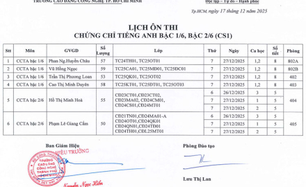 Lịch ôn thi, chứng nhận tiếng Anh, bậc 1/6 và 2/6, tại Trụ sở chính