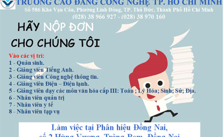 THÔNG BÁO “Tuyển dụng nhân làm việc tại Phân hiệu Đồng Nai, số 2 Hùng Vương, Trảng Bom, Đồng Nai”