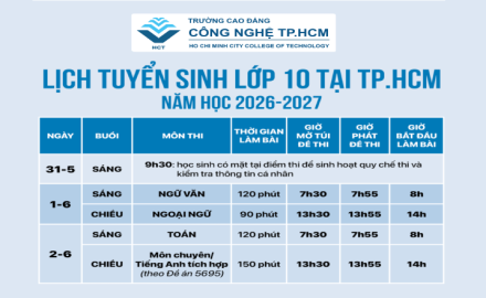 HCT CHI TIẾT LỊCH THI LỚP 10 TP.HCM 2026